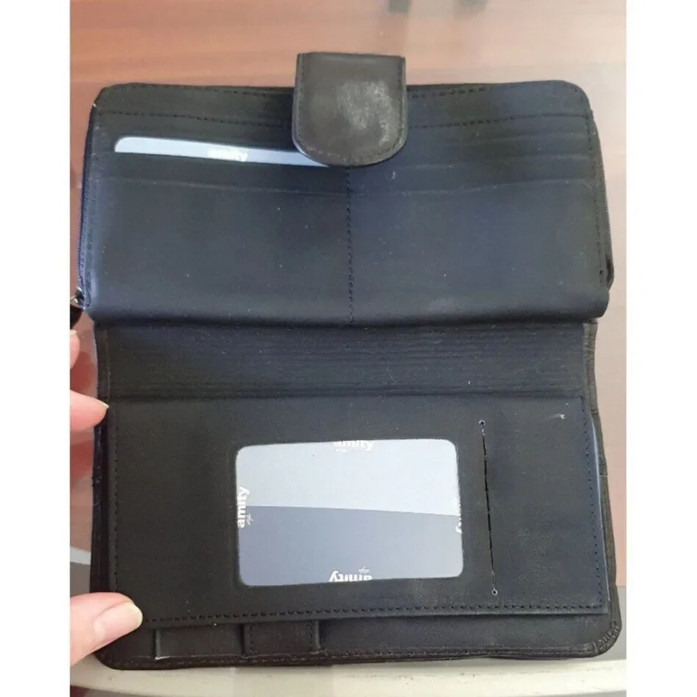 Amity Scholar Clutch Wallet Chocolate Brown Leather Checkbook Cover China in Box